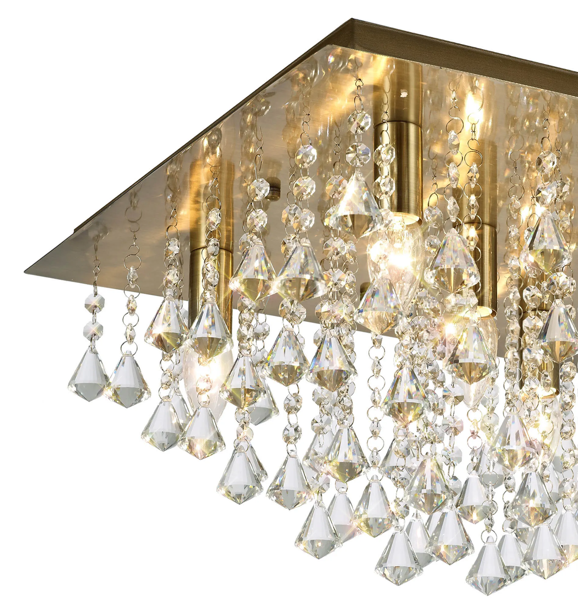 Acton Crystal Square Flush Ceiling 5 Light Antique Brass D0190  Deco Acton